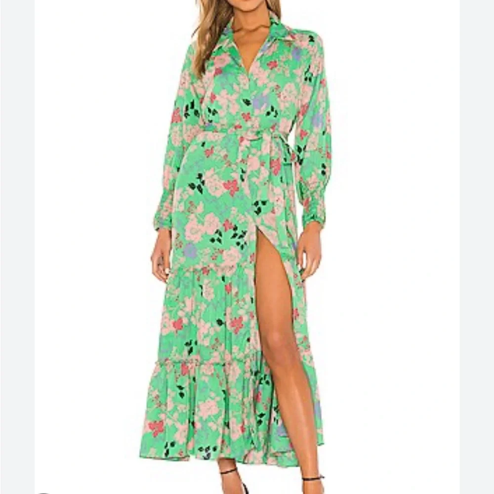Like New Misa Los Angeles Esme Peony Green Long Sleeve Maxi Dress with Collar - Picture 2 of 9